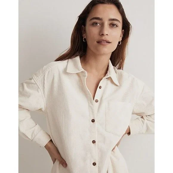Madewell Womens Corduroy Mini Shirtdress Pockets Lighthouse Ivory S - Picture 3 of 8
